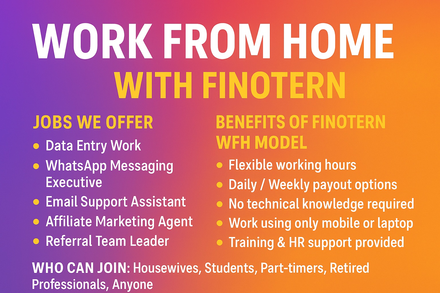 Earn From Home Free Job – Finotern Work from Home Job